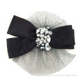 Black with mesh and acrylic rhinestone wholesale fabric brooches, OEM and ODM orders are welcome